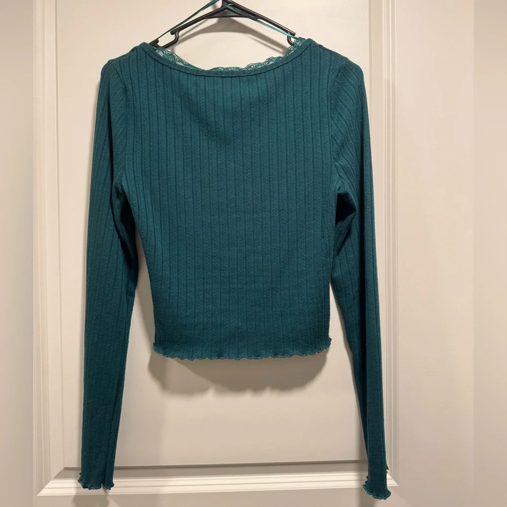 ⚡️SALE Teal Long Sleeve Ribbed Top - Picture 3 of 7